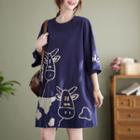 Cartoon Cow Print Mini T-shirt Dress