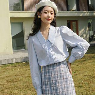 Lantern-sleeve Shirt Light Blue - One Size