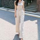Set: Plain Cropped Camisole Top + High-waist Cropped Wide-leg Pants
