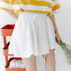 Drawstring Knit Mini Culottes White - One Size
