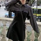 Cropped Frill Trim Plaid Crop Shirt Jacket / Buckled A-line Overall Dress