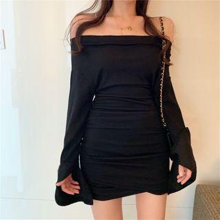 Shirred Off-shoulder Mini Bodycon Dress Blue - One Size