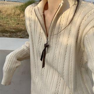 Long-sleeve Half-zip Cable Knit Top