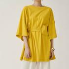 Pocket Detail Elbow-sleeve T-shirt Yellow - One Size