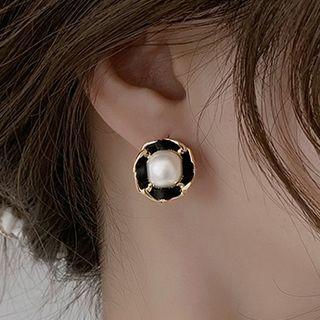 Faux Pearl Stud Earring 1 Pair - Black - One Size