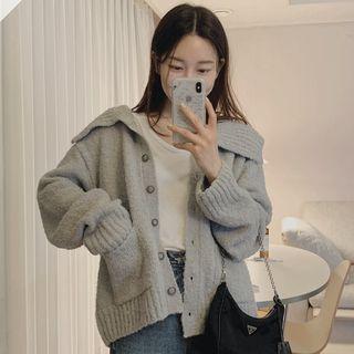 Wide-collar Boucle Knit Cardigan