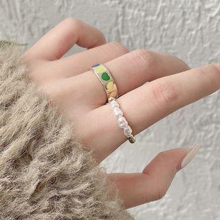 Heart Glaze Alloy Ring / Faux Pearl Ring Gold - One Size