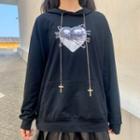 Heart Print Chain Hoodie / Faux Leather Mini A-line Skirt