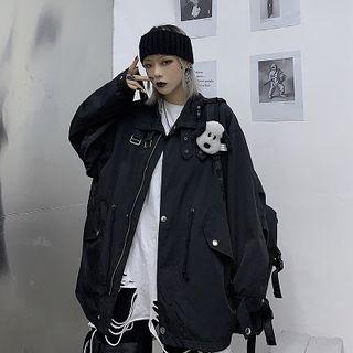 Plain Zip Jacket / Cropped Buttoned Denim Vest / Set