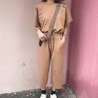Set: Ripped Short Sleeve T-shirt + Cropped Wide Leg Pants