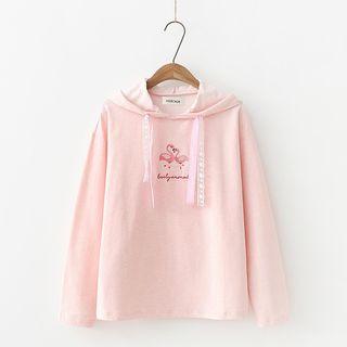 Embroidered Long-sleeve Hooded T-shirt