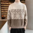 Mock-neck Two-tone Patterned Sweater