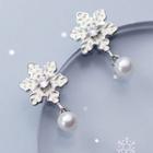 Faux Pearl Drop Snowflake Earring S925 Silver - 1 Pair - Silver - One Size