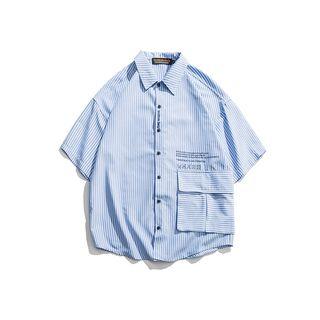 Short-sleeve Lettering Striped Shirt