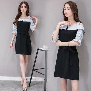 Off-shoulder Elbow-sleeve Shift Dress