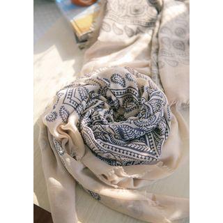 Fringed Paisley Light Square Scarf