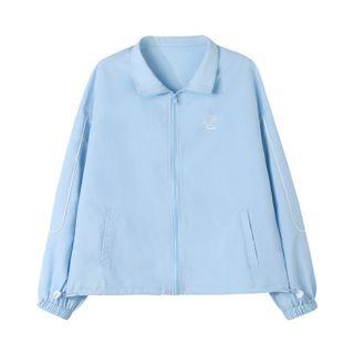 Contrast Trim Lapel Zip Jacket