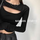 Long-sleeve Mock Two-piece Cutout Cropped T-shirt