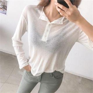 Long-sleeve Wool Blend Sheer Henley