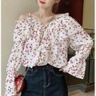 Off-shoulder Heart Printed Chiffon Top