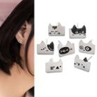 Cat Earring Set Set Of 7 - Cat - Silver & Black - One Size