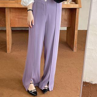 Plus Size Front-slit Wide Leg Pants
