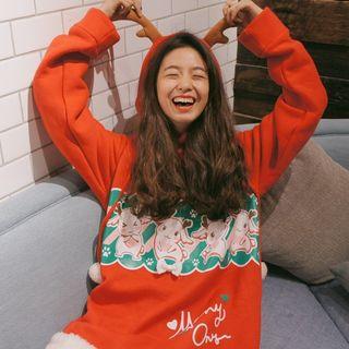 Deer-accent Printed Hoodie