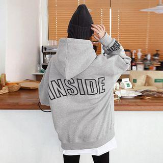 Kangaroo-pocket Lettered Hoodie Gray - One Size