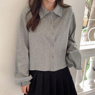 Polo Long-sleeve Plain Single-breasted Top