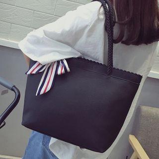 Bow Accent Faux Leather Tote Bag