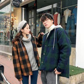 Couple Matching Hooded Plaid Zip Coat
