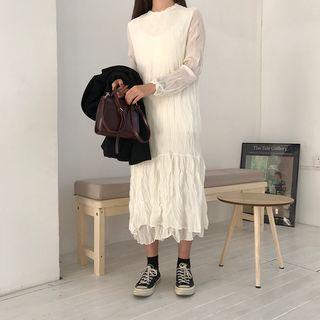Plain Round Neck Long-sleeve Loose-fit Dress