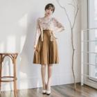 Set: Hanbok Top (floral / Brown) + Skirt (midi / Brown)