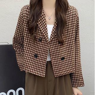 Lapel Houndstooth Long-sleeve Blazer