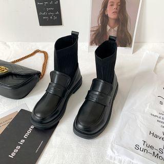 Faux Leather Fabric Panel Short Boots