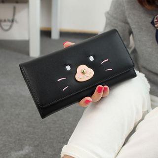 Faux Leather Embroidered Long Wallet