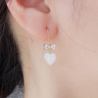 Heart Rhinestone Drop Necklace 1 Pair - White - One Size