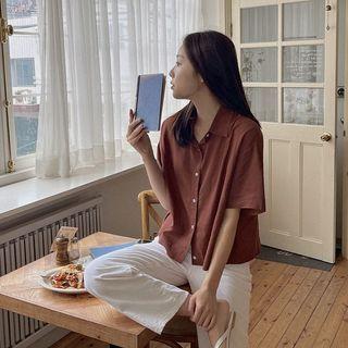 Plain Short-sleeve Cropped Boxy Shirt