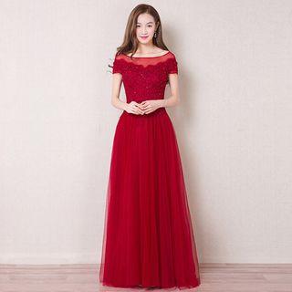 Short Sleeve A-line Evening Gown