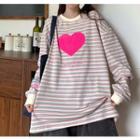 Striped Heart Embroidered Sweatshirt