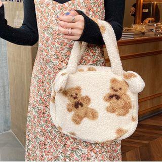 Bear Print Fleece Mini Tote Bag