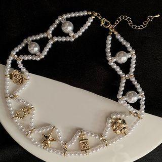Wavy Faux Pearl Choker Gold - One Size