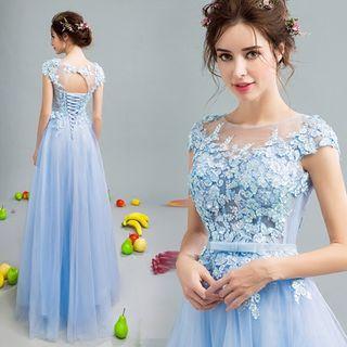 Cap-sleeve Lace Maxi Wedding Dress