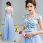 Cap-sleeve Lace Maxi Wedding Dress