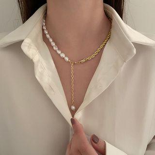 Faux Pearl Necklace Necklace - Gold - One Size