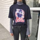 Set: Print Short-sleeve T-shirt + Turtleneck Long-sleeve Top