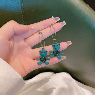 Rhinestone Bear Drop Earring 1 Pair - Bear - Blue - One Size