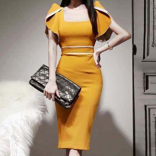 Square-neck Ruffled Sheath Dress