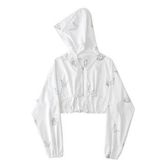 Butterfly Print Hooded Zip Jacket White - One Size