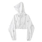 Butterfly Print Hooded Zip Jacket White - One Size